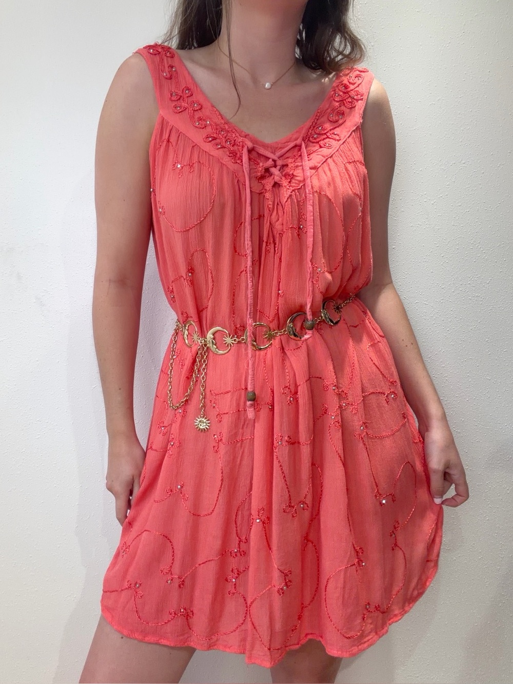 Vintage Coral Pink Boho Dress